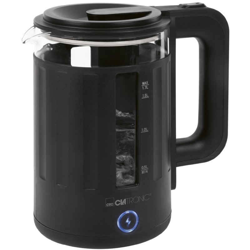 CLATRONIC kettle WK 3837, heat-insulated glass, black, 1.7 litres